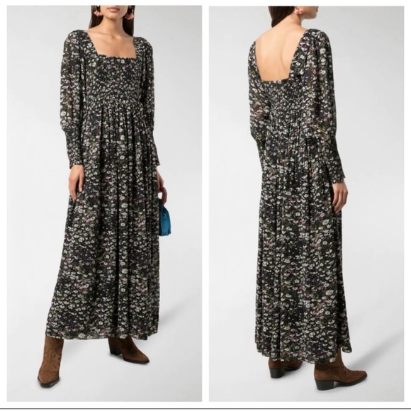 Ganni Dresses & Skirts - Ganni Floral Printed Smocked Georgette Maxi Dress